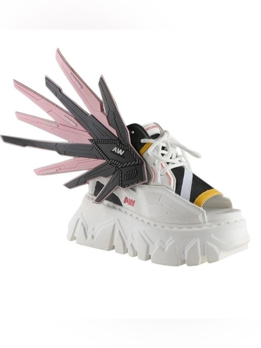 ANTHONY WANG GOOSE BERRY 01 PLATFORM SNEAKER SHOE OPEN HEEL WHITE FUNKY WINGS 8